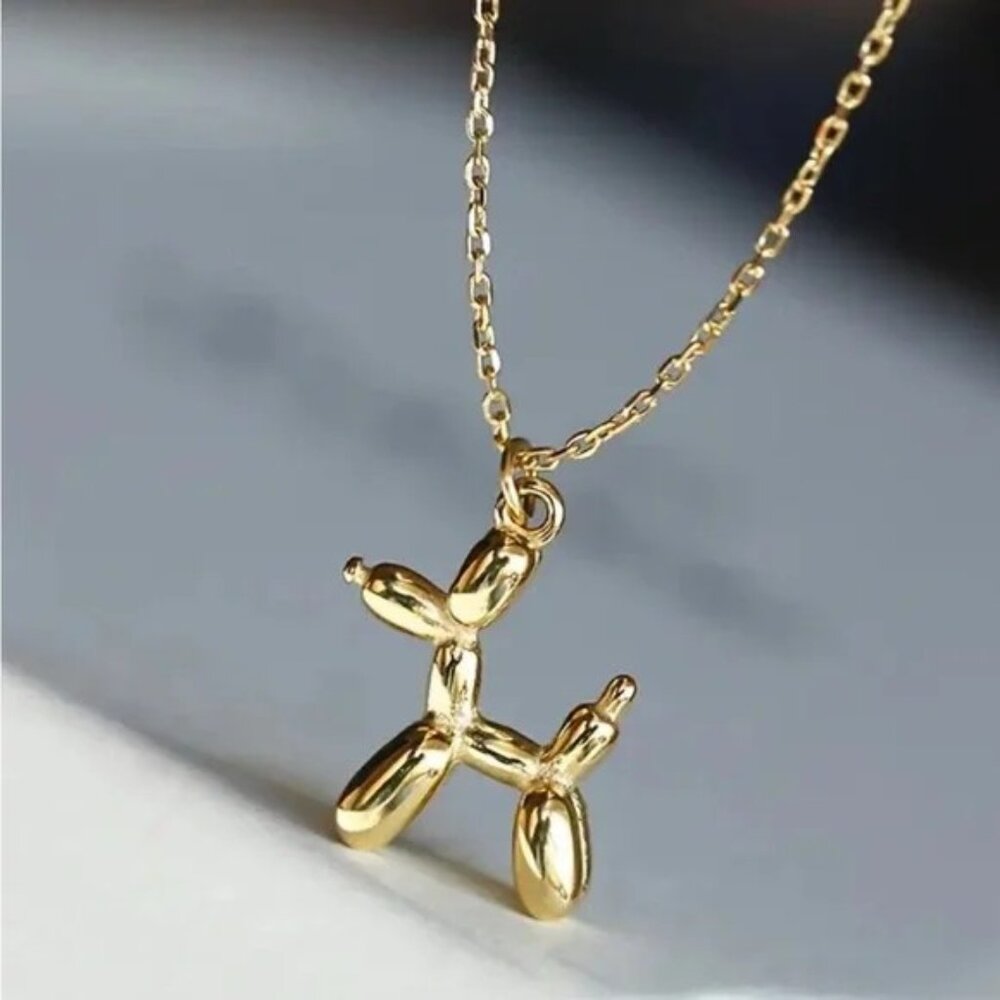 Gold Balloon Dog Pendant Necklace